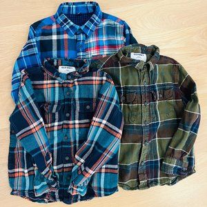 Lot of THREE Kids Flannel Button Down shirts Uniqlo Old Navy size 5/6